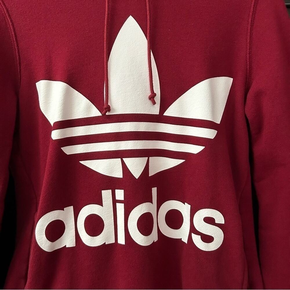 Adidas Trefoil Hoodie with Kangaroo Pocket, Shadow Red, Size XS - Picture 8 of 16